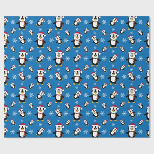 Weihnachts-Winter-Pinguin auf Custom Blue Backgrou Geschenkpapier (Flach)