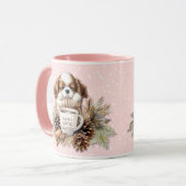Weihnachts Winter Pink Cavalier King Charles Puppy Tasse (Vorderseite Links)