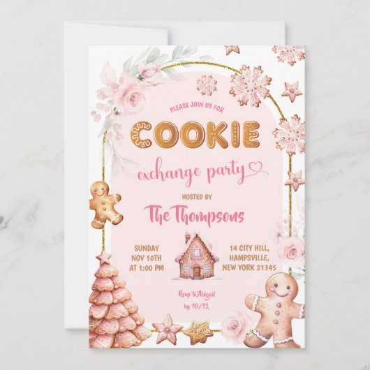 Weihnachts Winter Pink Cookies Tauschen Party Einladung (Vorderseite)