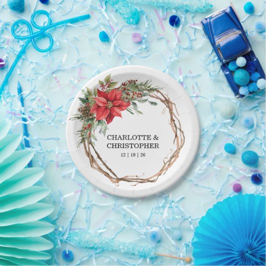 Weihnachts Winter Poinsettia Wasserfarbenhochzeit Pappteller (Party)