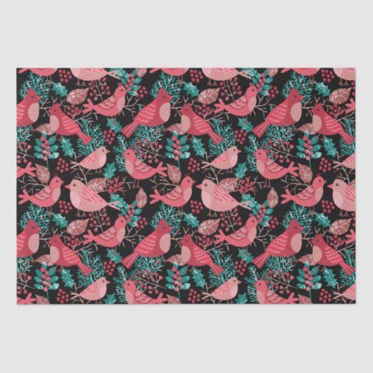 Weihnachts Winter Red Bird Berries Urlaub Seidenpapier (Vorderseite)