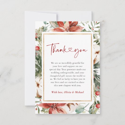 Weihnachts Winter Red Green Gold Hochzeit Dankeskarte (Vorderseite)