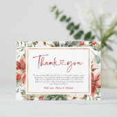 Weihnachts Winter Red Green Gold Hochzeit Dankeskarte (Stehend Vorderseite)