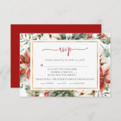 Weihnachts Winter Red Green Gold Wedding RSVP Card (Vorne/Hinten)