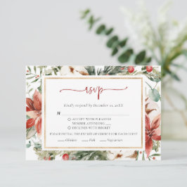 Weihnachts Winter Red Green Gold Wedding RSVP Card