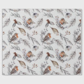 Weihnachts Winter Robin Watercolor Geschenkpapier (Flach)