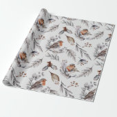Weihnachts Winter Robin Watercolor Geschenkpapier (Ungerollt)
