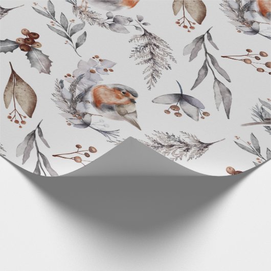 Weihnachts Winter Robin Watercolor Geschenkpapier (Ecke)