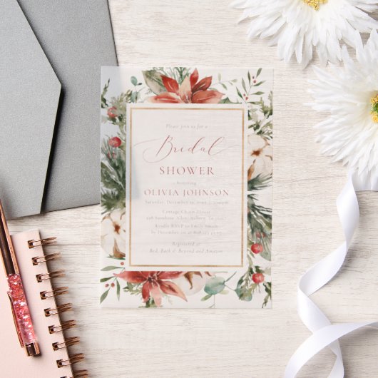 Weihnachts Winter Rote Gold Grüne Brautparty Pergament Einladungen (Hochzeit)