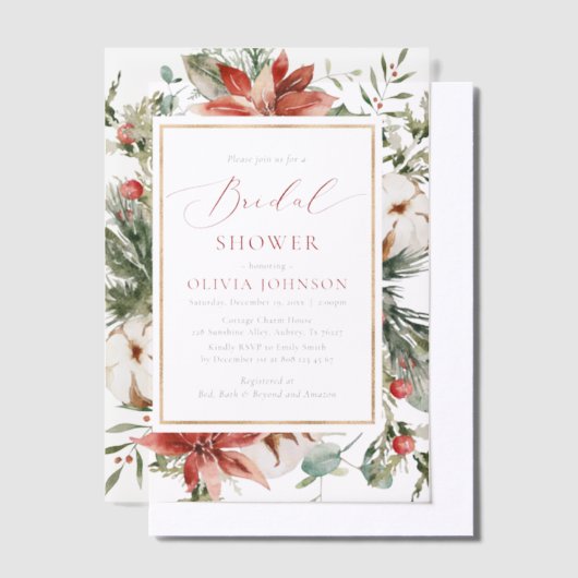 Weihnachts Winter Rote Gold Grüne Brautparty Pergament Einladungen (Versetzt)