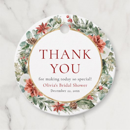 Weihnachts-Winter-Rotes Gold-Brautparty Geschenkanhänger (Vorderseite)