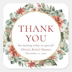 Weihnachts-Winter-Rotes Gold-Brautparty Quadratischer Aufkleber