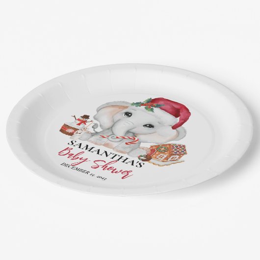 Weihnachts Winter Santa Baby Elephant Dusche Pappteller (Schrägansicht)