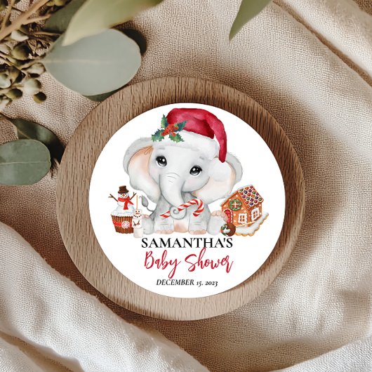 Weihnachts Winter Santa Baby Elephant Dusche Runder Aufkleber