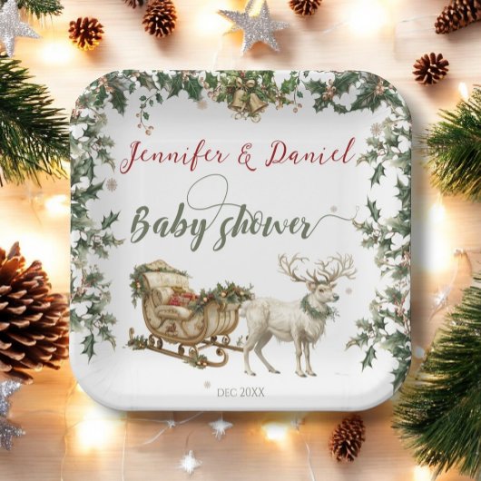 Weihnachts Winter Santa Baby Red Green Baby Dusche Pappteller