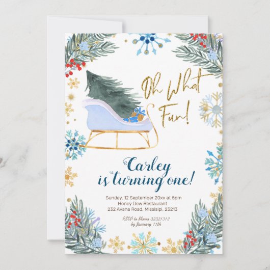 Weihnachts Winter Schlitten Oh, Was Fun Boy Einladung (Vorderseite)