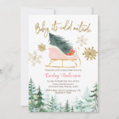 Weihnachts-Winter-Schlittenbaby ist draußen kalt Einladung (Vorderseite)