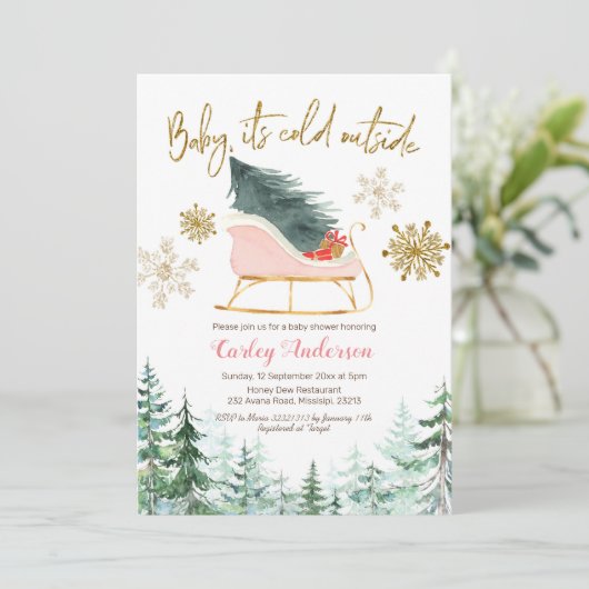 Weihnachts-Winter-Schlittenbaby ist draußen kalt Einladung (Stehend Vorderseite)
