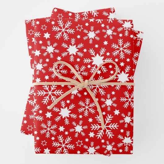 Weihnachts-Winter-Schneeflocken auf Red Wrapping Geschenkpapier Set (Beispiel)