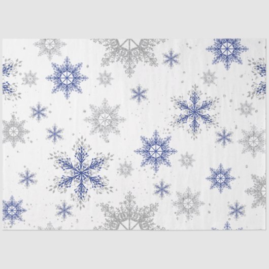 Weihnachts Winter Schneeflocken Blau Silver Glitze Seidenpapier (Vorderseite)