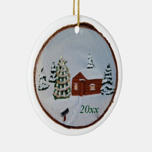 Weihnachts Winter Schneeszene Hüttenbaum Ornamente (Rechts)