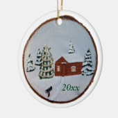 Weihnachts Winter Schneeszene Hüttenbaum Ornamente (Links)