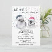 Weihnachts-Winter-Siegel Pinguin Gender-Offenlegun Einladung (Stehend Vorderseite)