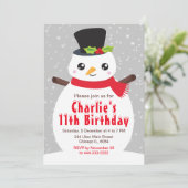 Weihnachts Winter Snowman Geburtstag Silver Gray I Einladung (Stehend Vorderseite)