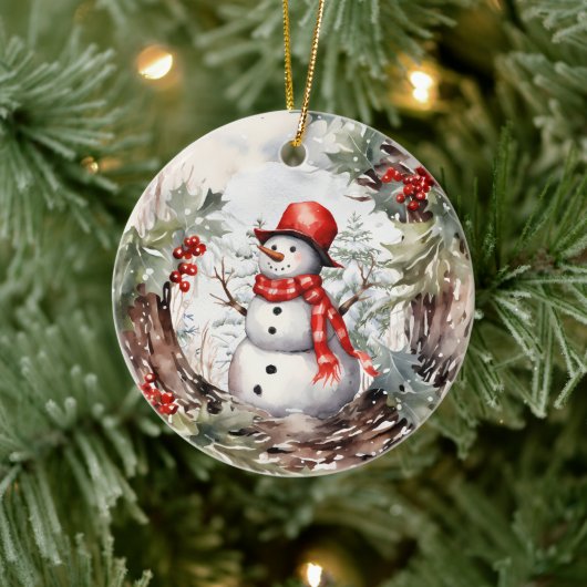 Weihnachts Winter Snowman Keramik Ornament (Baum)