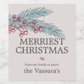 Weihnachts Winter Sprig Berry Grüne Weinetikett (Einzelnes Label)