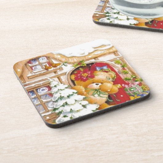 Weihnachts Winter Teddy Bär Getränkeuntersetzer (Linke Seite)