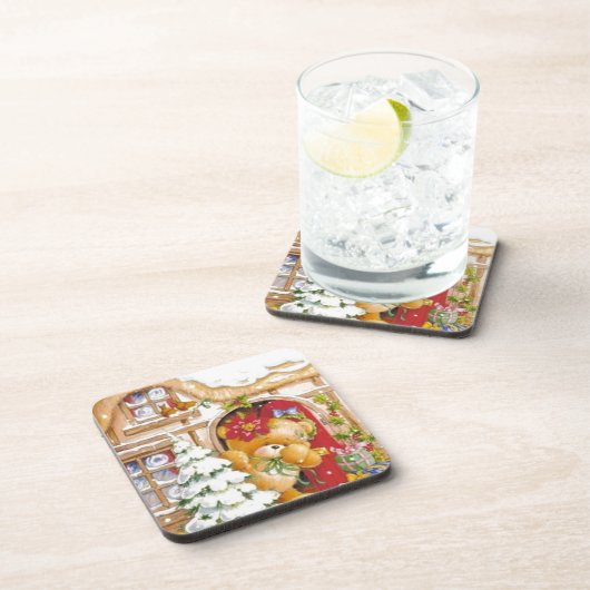 Weihnachts Winter Teddy Bär Getränkeuntersetzer (Rechte Seite)