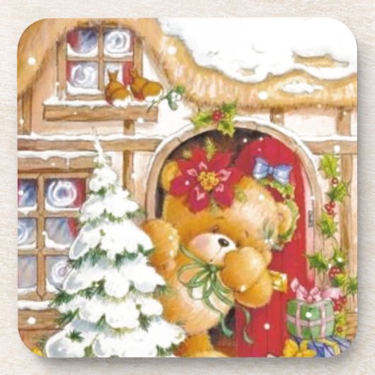 Weihnachts Winter Teddy Bär Getränkeuntersetzer (Vorderseite)