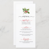 Weihnachts Winter Themed Holly Sprig Flachmenü Menükarte (Vorne/Hinten)