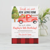 Weihnachts Winter Vintager Landwagen Geburtstag Einladung (Stehend Vorderseite)