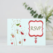 Weihnachts-Winter-Vögel Hochzeitskarte RSVP (Stehend Vorderseite)