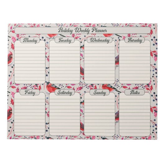 Weihnachts-Winter-Vögel Wochenplaner Notizblock (Vorderseite)