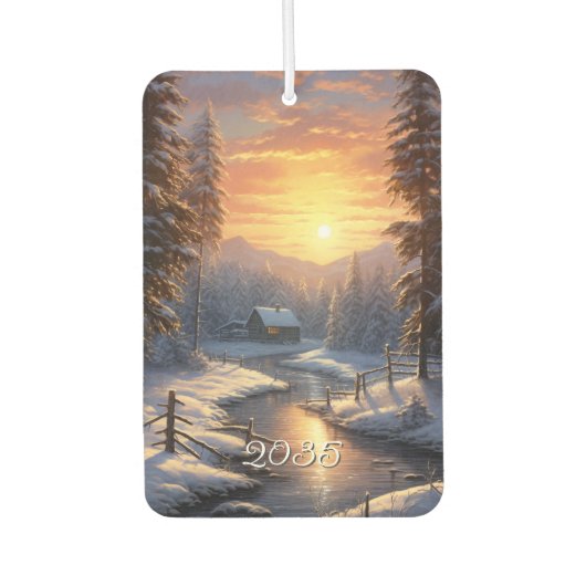 Weihnachts-Winter-Wald-Fluss-Sonnenaufgang Autolufterfrischer (Vorderseite)