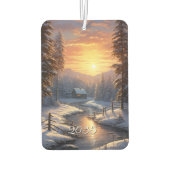 Weihnachts-Winter-Wald-Fluss-Sonnenaufgang Autolufterfrischer (Rückseite)