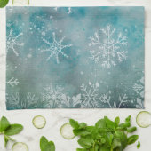 Weihnachts Winter weiße Schneeflocken auf blau Geschirrtuch (Gefaltet)