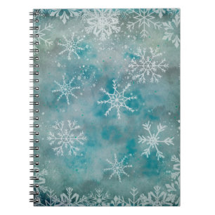 Weihnachts Winter weiße Schneeflocken auf blau Notizblock