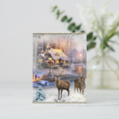 Weihnachts-Winter-Wilderness-Hütte Feiertagspostkarte (Stehend Vorderseite)