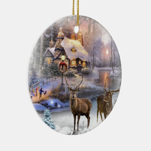 Weihnachts-Winter-Wilderness-Hütte Keramik Ornament (Rechts)