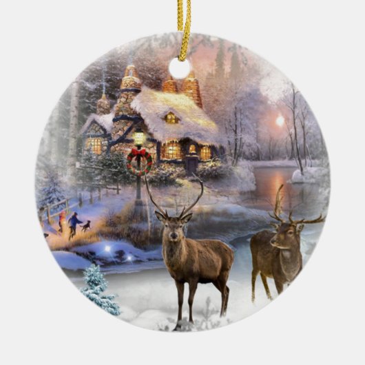 Weihnachts-Winter-Wilderness-Hütte Keramik Ornament (Vorne)