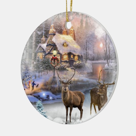 Weihnachts-Winter-Wilderness-Hütte Keramik Ornament (Links)