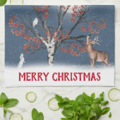 Weihnachts Winter Wildlife mit dem Mond Geschirrtuch (Gefaltet)