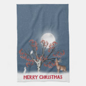 Weihnachts Winter Wildlife mit dem Mond Geschirrtuch (Vertikal)