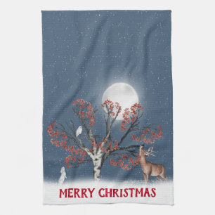 Weihnachts-Winter-Wildnis mit Mond Geschirrtuch