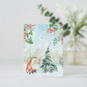 Weihnachts Winter Woodland Fox & Stag Szene Postkarte (Stehend Vorderseite)