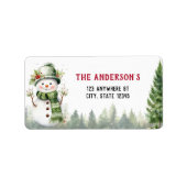 Weihnachts Winter Woodland Tiere Snowman Adressaufkleber (Vorne)